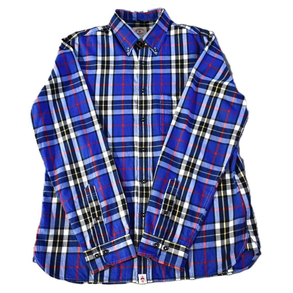 Brooks Brothers Red Fleece Mens Large (L) Blue Gingham Button Down Cotton Shirt